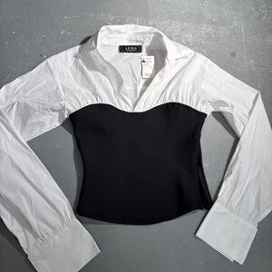 Akira Women's Black and White Blouse Top